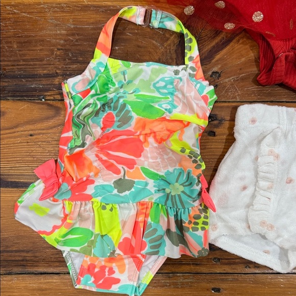 Baby Girl bundle of swimsuit onsies shorts dresses size 12 months - Picture 5 of 14